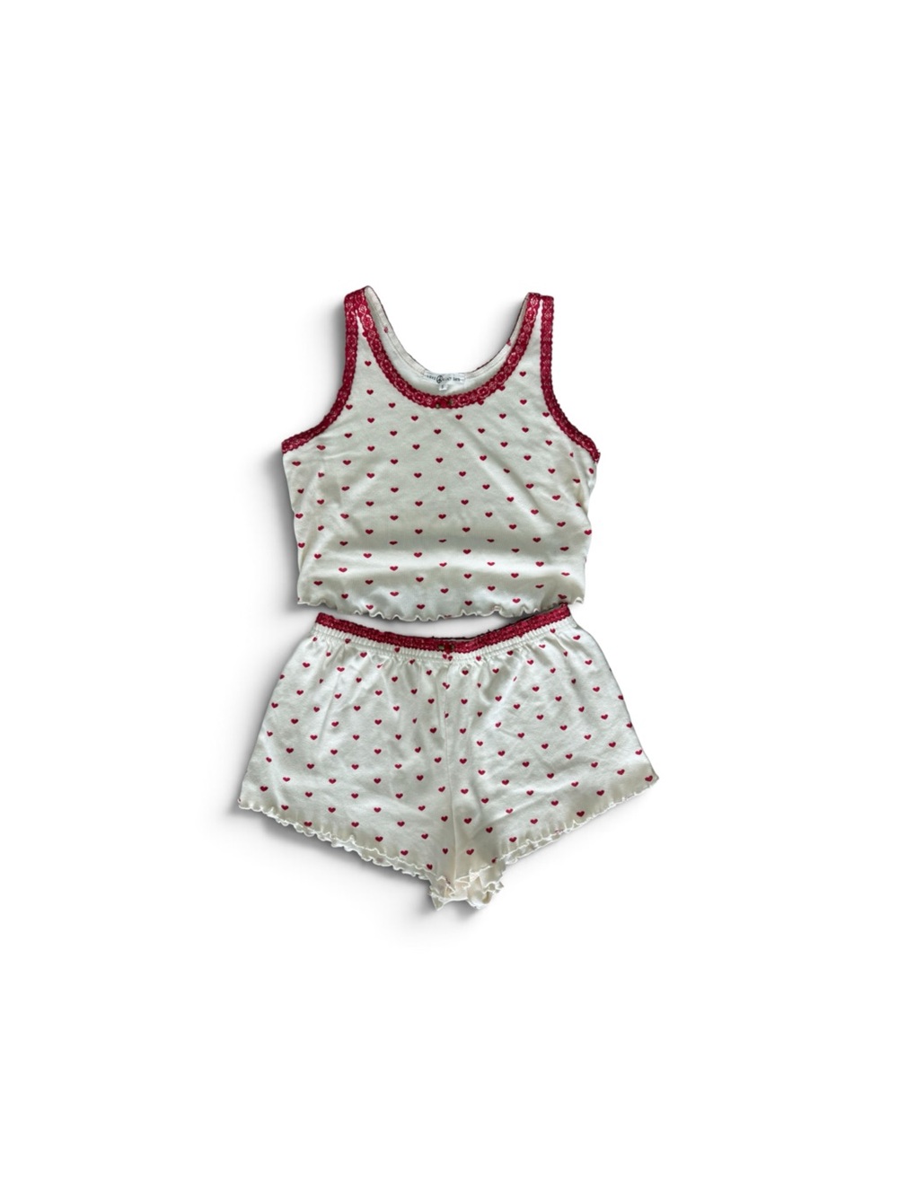 Women’s  White & Pink Heart Tank Top and Shorts Pajama Set